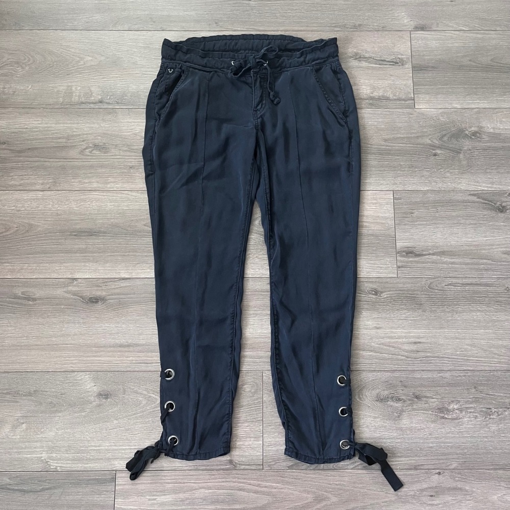 True Religion Black Lyocell Lace Up Ankle Joggers Drawstring Pants Size 28